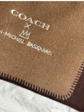 Coach x Jean-Michel Basquiat Wool Tan and Dark Brown Scarf 70x20 Unique